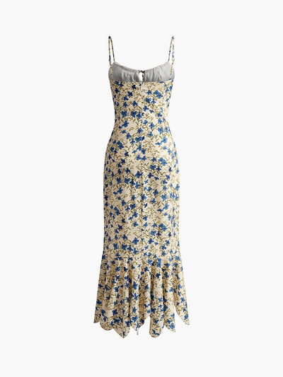 Lily - Vestido largo con estampado floral y dobladillo irregular anudado
