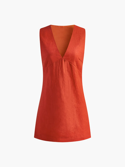 Clarise - Vestido corto de algodón y lino con cuello en V