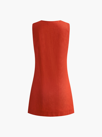 Clarise - Vestido corto de algodón y lino con cuello en V