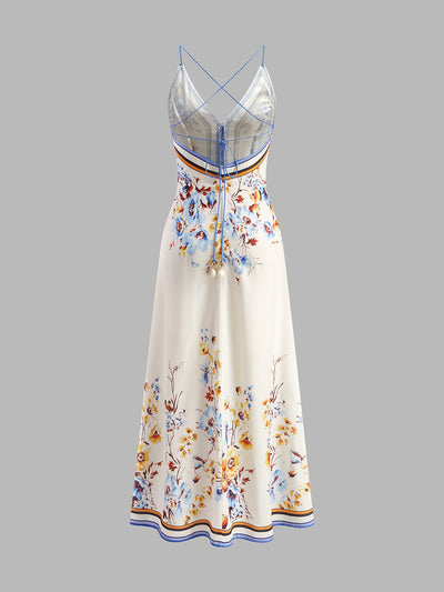 Keira - Vestido largo halter con estampado floral informal