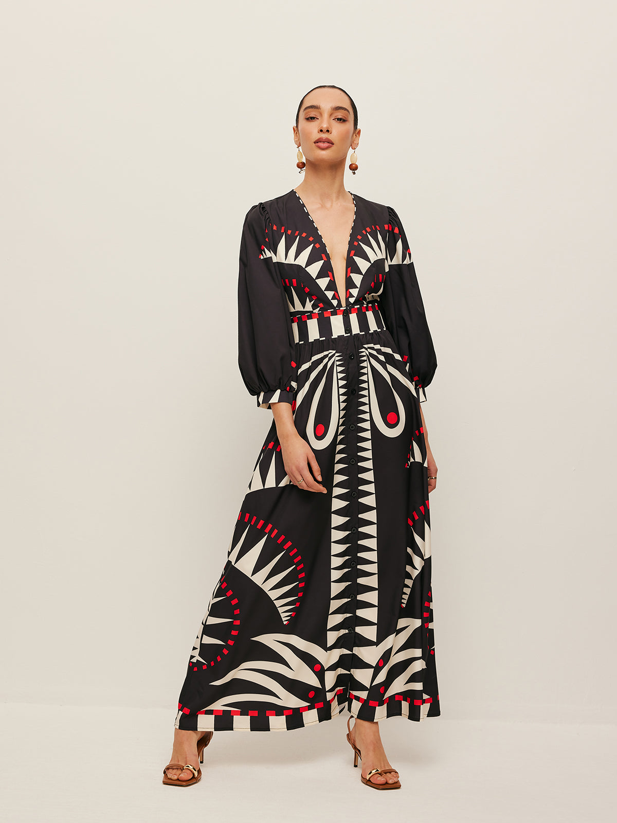 Dinah - Vestido con escote en V y estampado boho