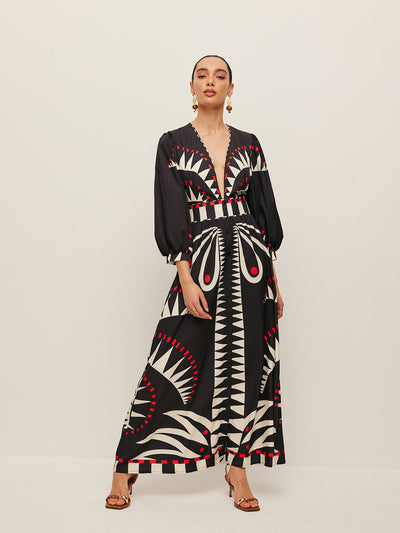 Dinah - Vestido con escote en V y estampado boho