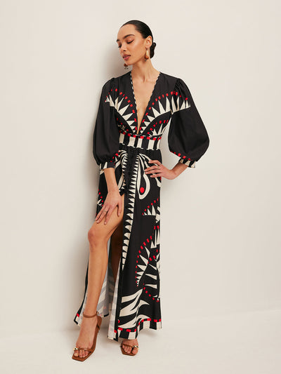 Dinah - Vestido con escote en V y estampado boho