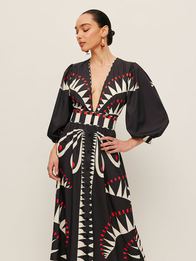 Dinah - Vestido con escote en V y estampado boho