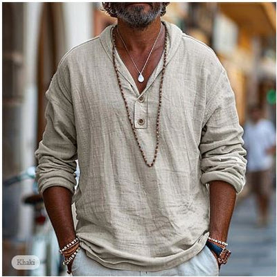 Camisa de lino de alta calidad para hombre con un diseño a la moda