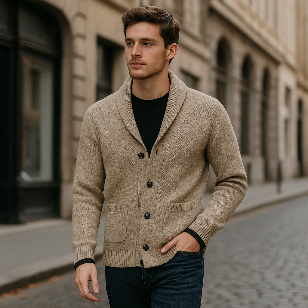 Cardigan de punto para hombre con cuello chal - Emil