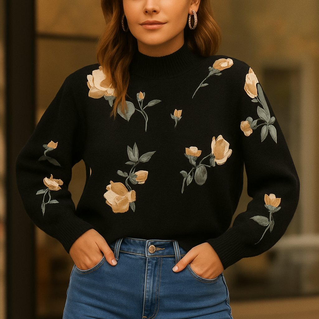 Jersey de punto para mujer con bordado floral - Adrienne