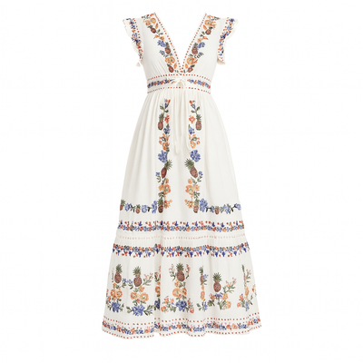 Vestido largo bordado bohemio mujer - Ameyal