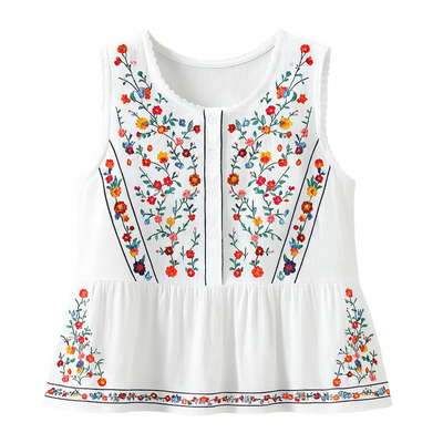 Blusa sin mangas bordado floral bohemio - Alondra