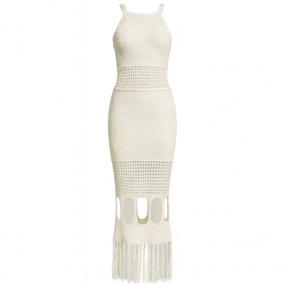 Vestido largo de punto calado cuello halter - Selinne