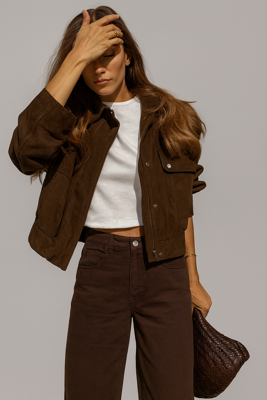 Chaqueta de ante con bolsillos frontales para mujer - Mireane