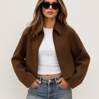 Chaqueta corta de lana con cremallera para mujer - Sonia