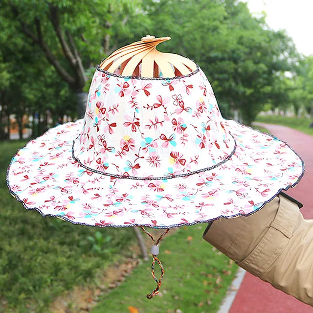 Creativo abanico plegable sombrero de las mujeres de bambú de seda de moda