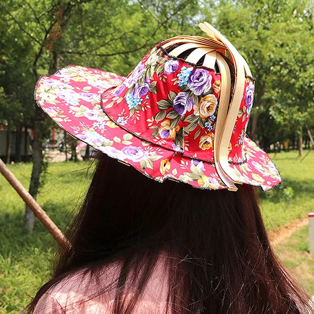 Creativo abanico plegable sombrero de las mujeres de bambú de seda de moda