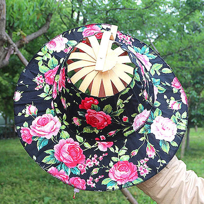 Creativo abanico plegable sombrero de las mujeres de bambú de seda de moda