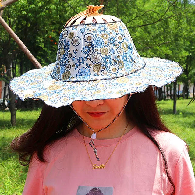 Creativo abanico plegable sombrero de las mujeres de bambú de seda de moda