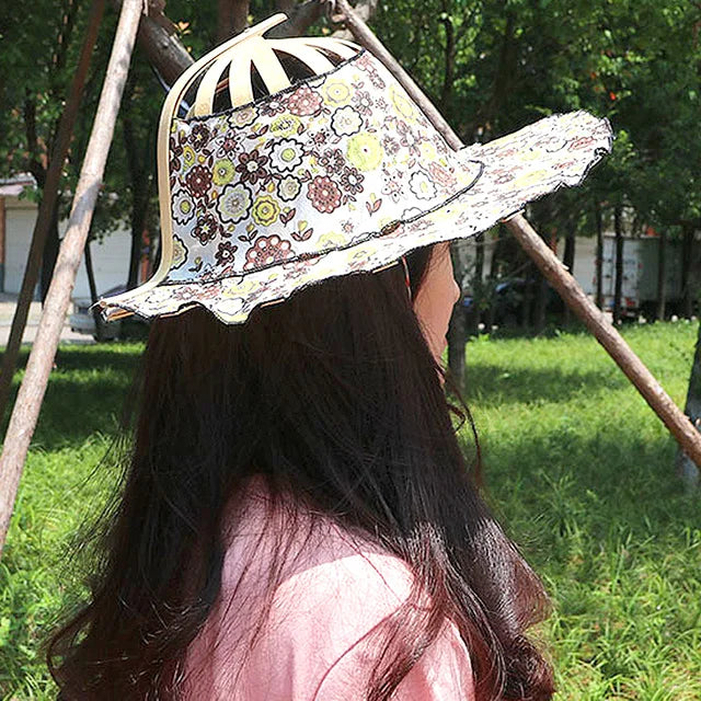 Creativo abanico plegable sombrero de las mujeres de bambú de seda de moda