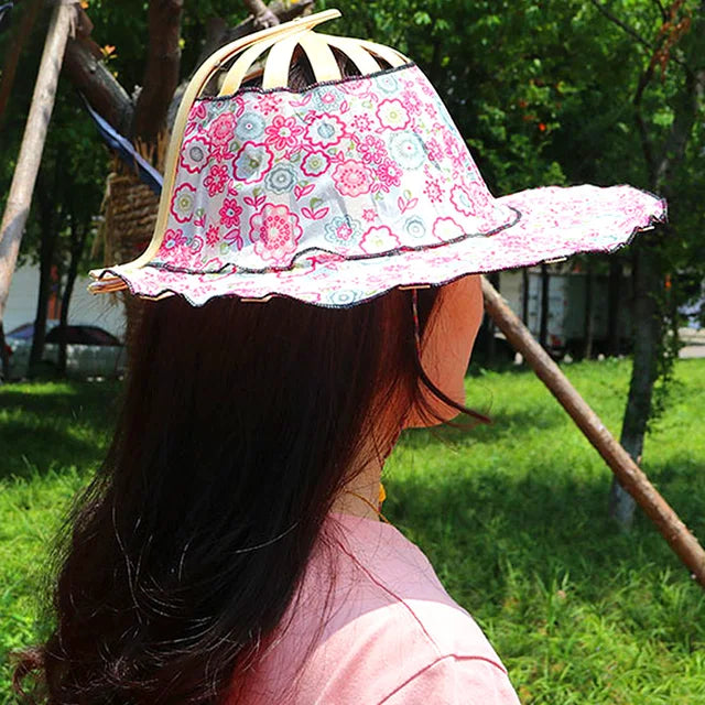 Creativo abanico plegable sombrero de las mujeres de bambú de seda de moda