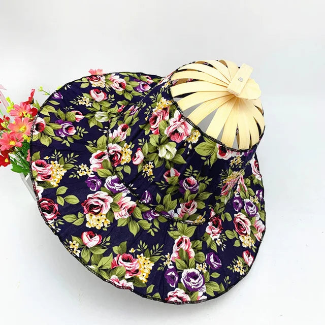 Creativo abanico plegable sombrero de las mujeres de bambú de seda de moda