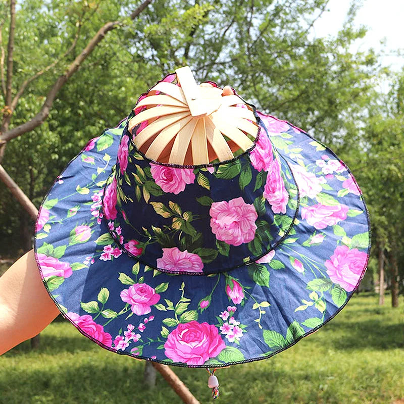 Creativo abanico plegable sombrero de las mujeres de bambú de seda de moda