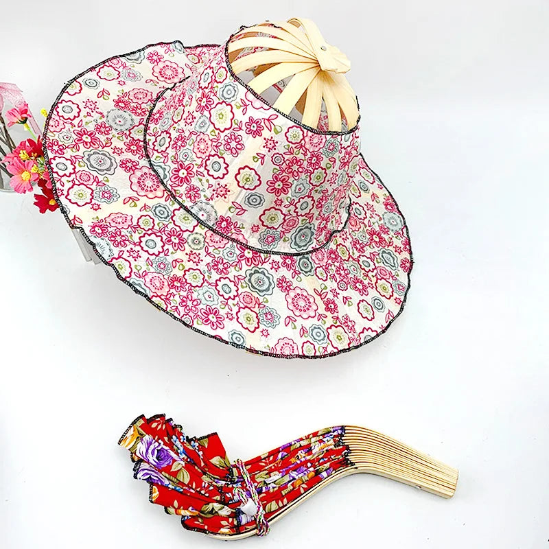 Creativo abanico plegable sombrero de las mujeres de bambú de seda de moda