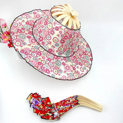 Creativo abanico plegable sombrero de las mujeres de bambú de seda de moda