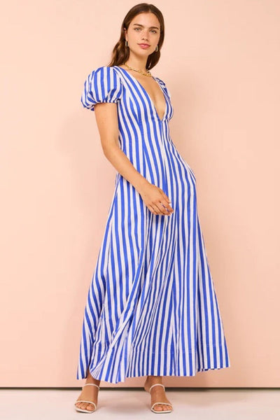 Anne - Vestido de moda para mujer con mangas abullonadas y rayas