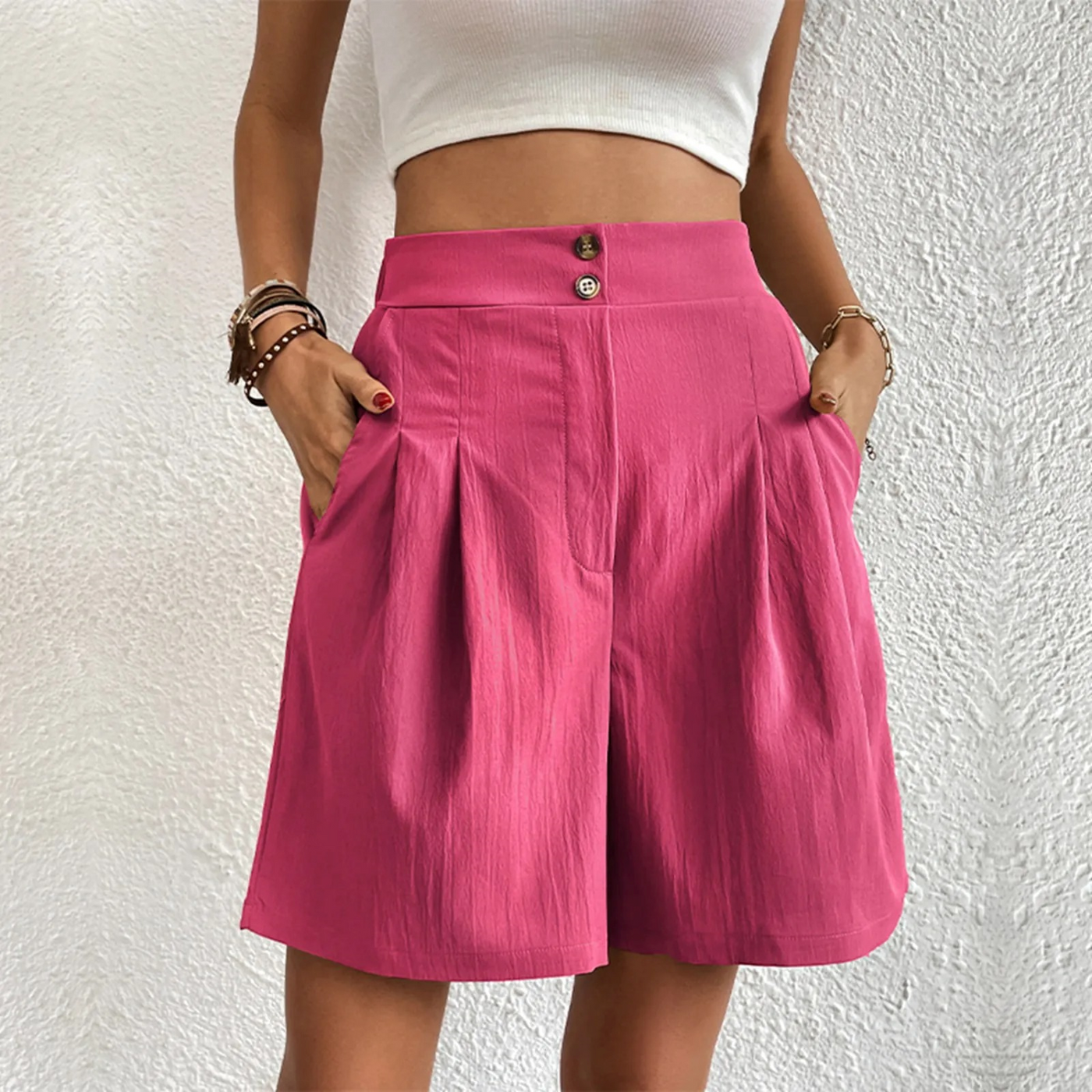 Pantalon corto mujer cintura alta con botones - Mariana