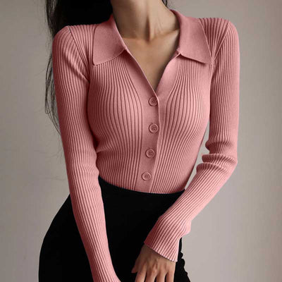 Cardigan acanalado con botones y cuello camisero - Solveig