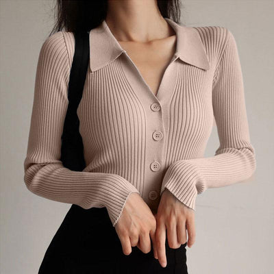 Cardigan acanalado con botones y cuello camisero - Solveig