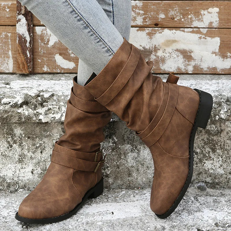 Botas mujer piel vegana con hebillas - Linnea