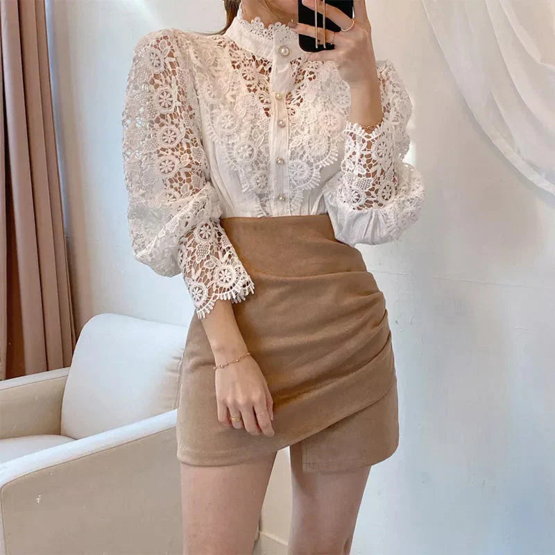 Blusa mujer encaje manga larga - Elisabetta