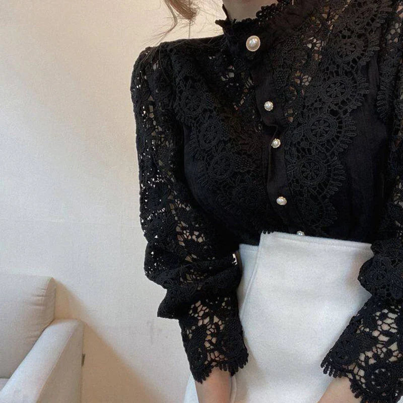 Blusa mujer encaje manga larga - Elisabetta