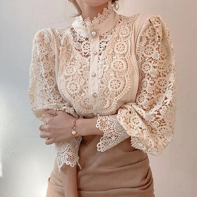 Blusa mujer encaje manga larga - Elisabetta