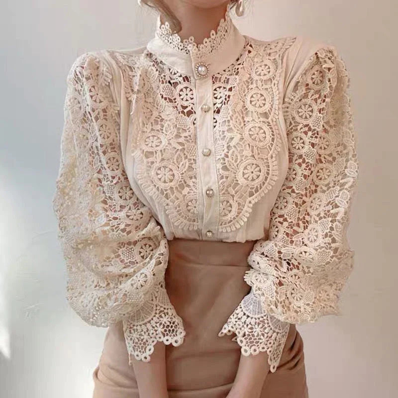 Blusa mujer encaje manga larga - Elisabetta