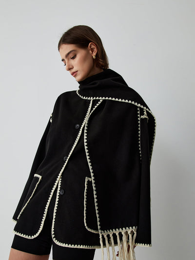 Chaqueta de mujer con ribetes en contraste y elegante bufanda - Alesha
