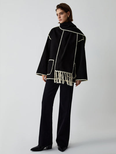 Chaqueta de mujer con ribetes en contraste y elegante bufanda - Alesha