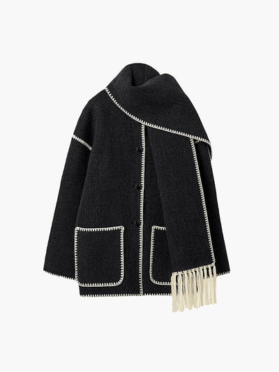 Chaqueta de mujer con ribetes en contraste y elegante bufanda - Alesha