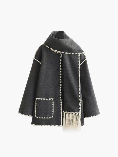 Chaqueta de mujer con ribetes en contraste y elegante bufanda - Alesha