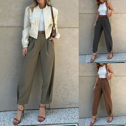 Agnes - Pantalones de talle alto para mujer con bolsillos cargo