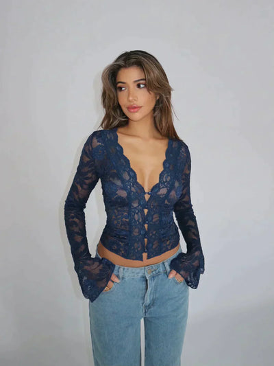 Carina - Blusa de encaje de moda moderna