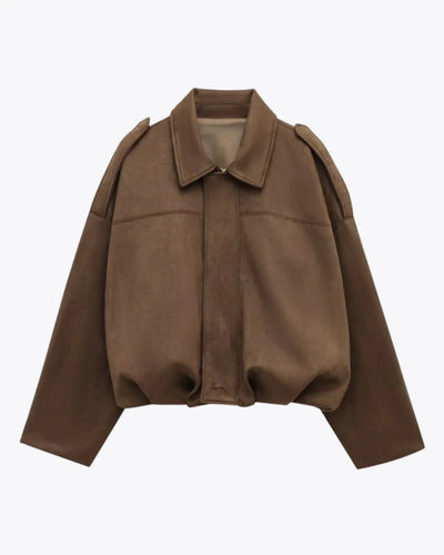 Chaqueta oversized de mujer en piel vegana estilo ante - Fabiane