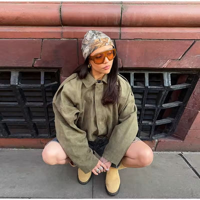 Chaqueta oversized de mujer en piel vegana estilo ante - Fabiane