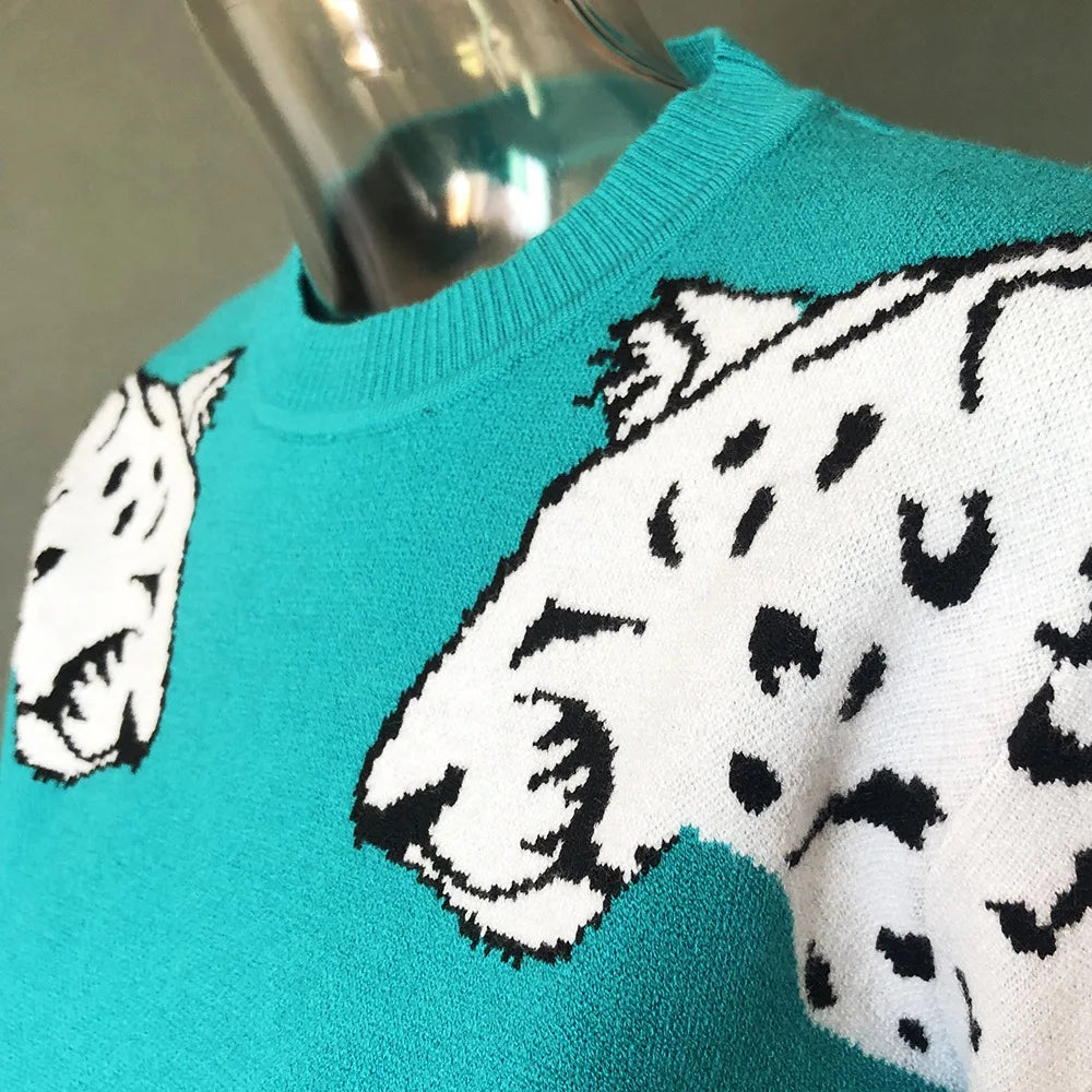 Bianca - Suéter con estampado de leopardo en las mangas en contraste de colores