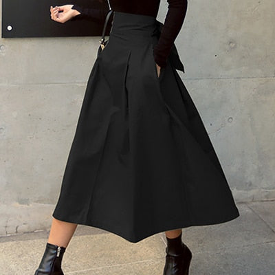 Falda midi de mujer con cintura alta