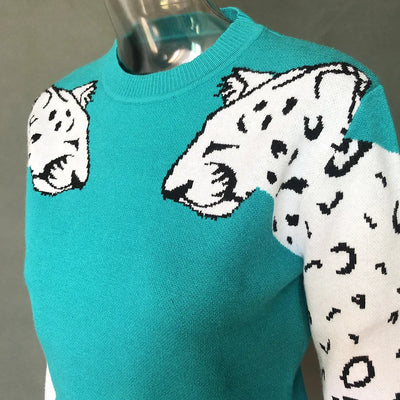 Bianca - Suéter con estampado de leopardo en las mangas en contraste de colores