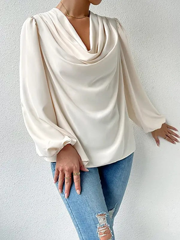 Lea - Elegante blusa de gasa para mujer con cuello paloma y mangas largas