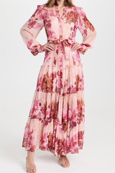 Naty - Vestido Largo con Mangas y Estampado Floral