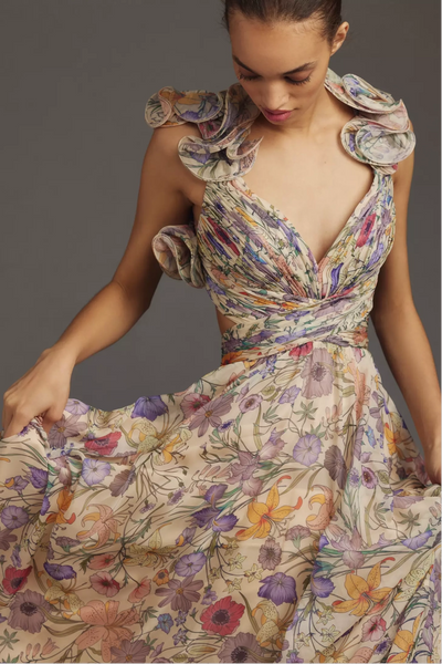 Julieta - Vestido Largo Plisado con Estampado Floral
