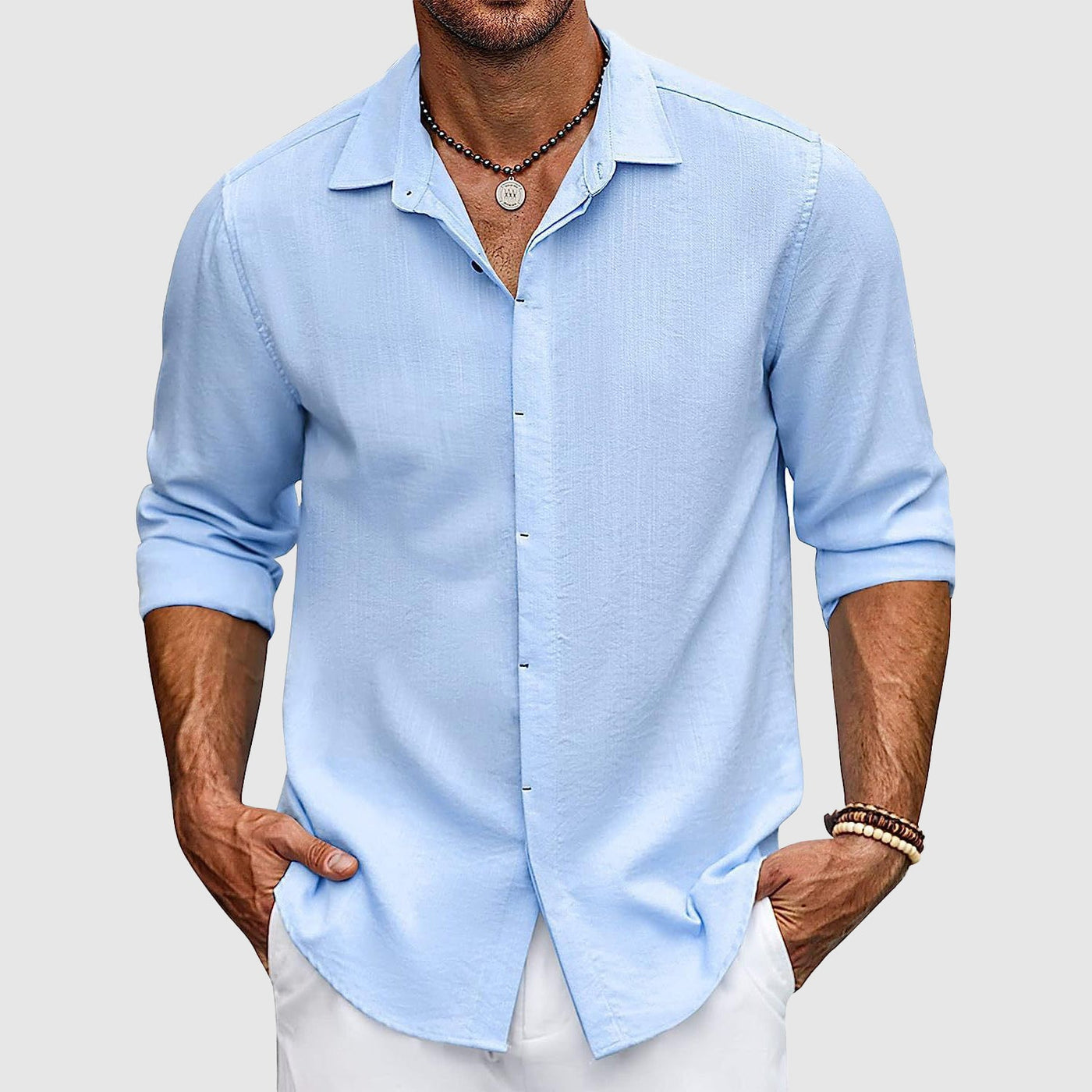 Camisa de lino de alta calidad para hombre en elegantes colores